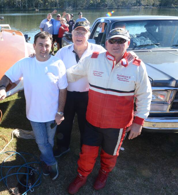 Fred Williams with Edgar Phipps and PG Knight at a powerboat meeting in Forster last year.