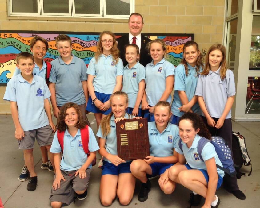  Member for Myall Lakes Stephen Bromhead with students from Pacific Palms Public School. The school is one of 29 which will receive an increase in their Resource Allocation Model (RAM) funding.