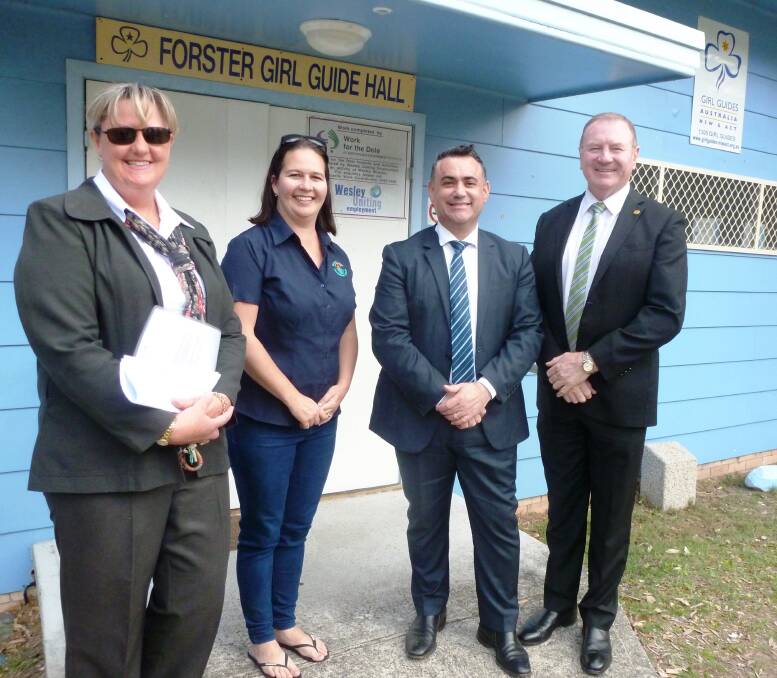 Member for Myall Lakes Stephen Bromhead and Minister for Regional Development John Barilaro met with Julie Wilcox and Suzie McEnallay from Forster-Tuncurry Girl Guides to announce they’d help fund the remainder of their project.