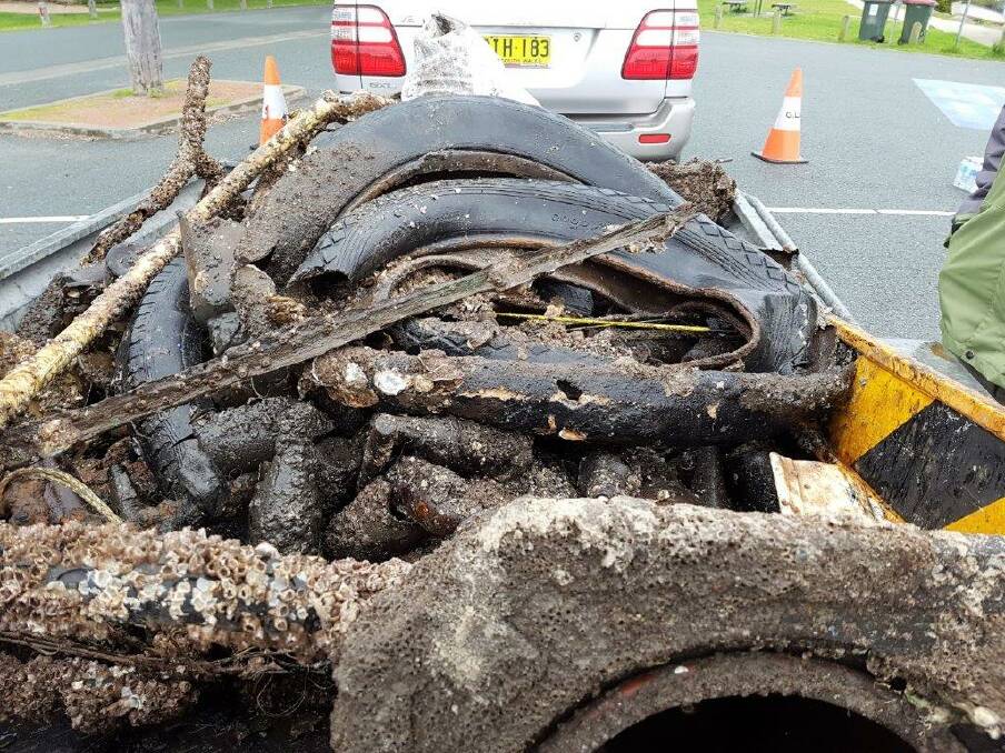 A collection of tyres were hauled up from the river-bed.