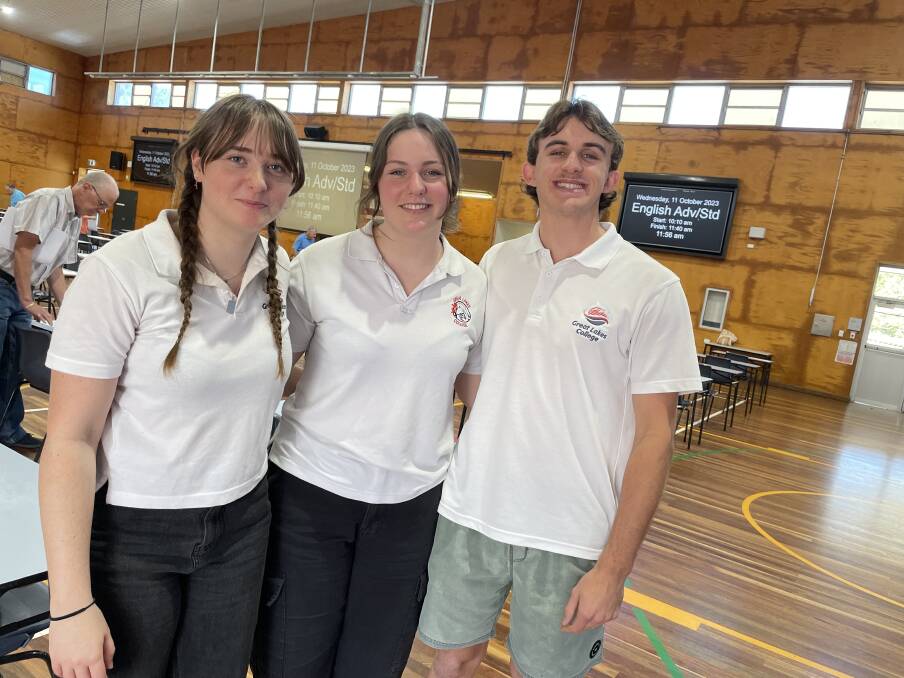 Elyssa Keen, Jessie Brown and school captain, Jacob Earl following the English exam back in October. Picture Jeanene Duncan.