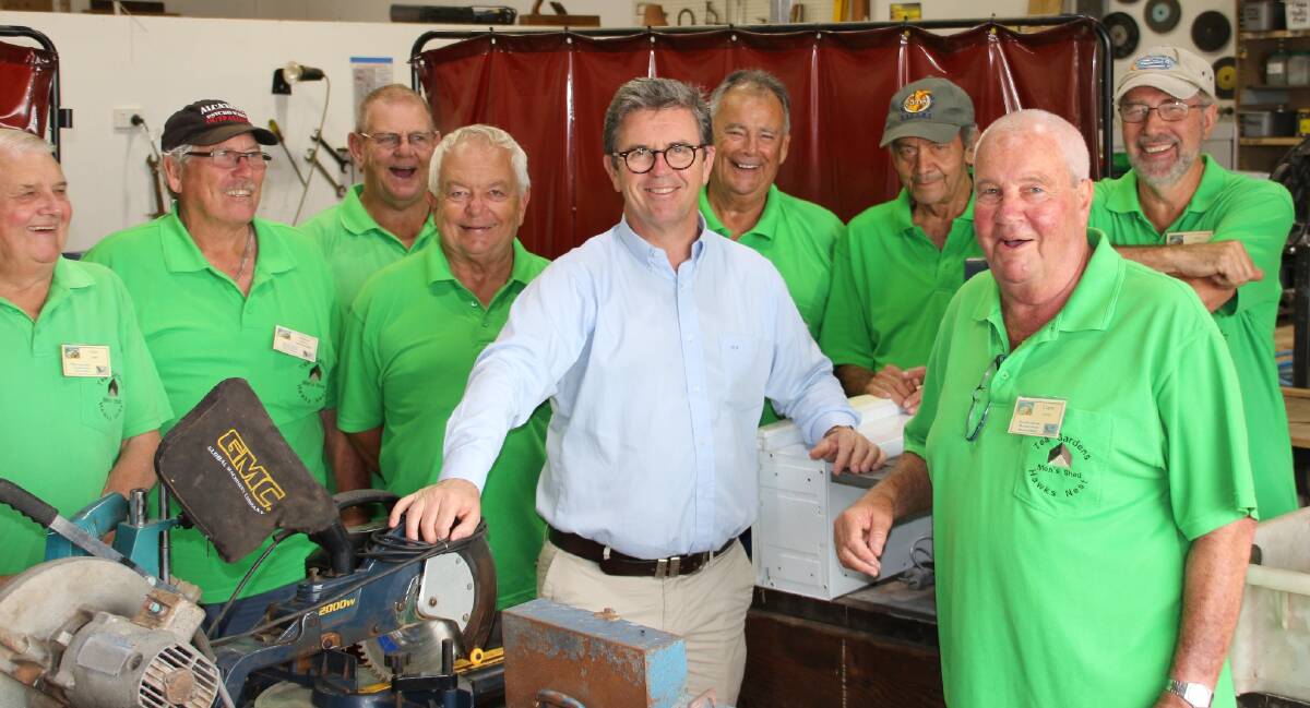 David Gillespie with Men's Shed members, Vic Logie, Graeme Watkins, Ian Robinson (president), Rob Hughes, Ray Curtis, Jules Anseline, Grant Hickey and John Adkins.