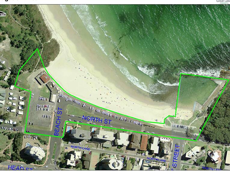 The aerial photograph shows the area that is included in the Main Beach rejuvenation project.