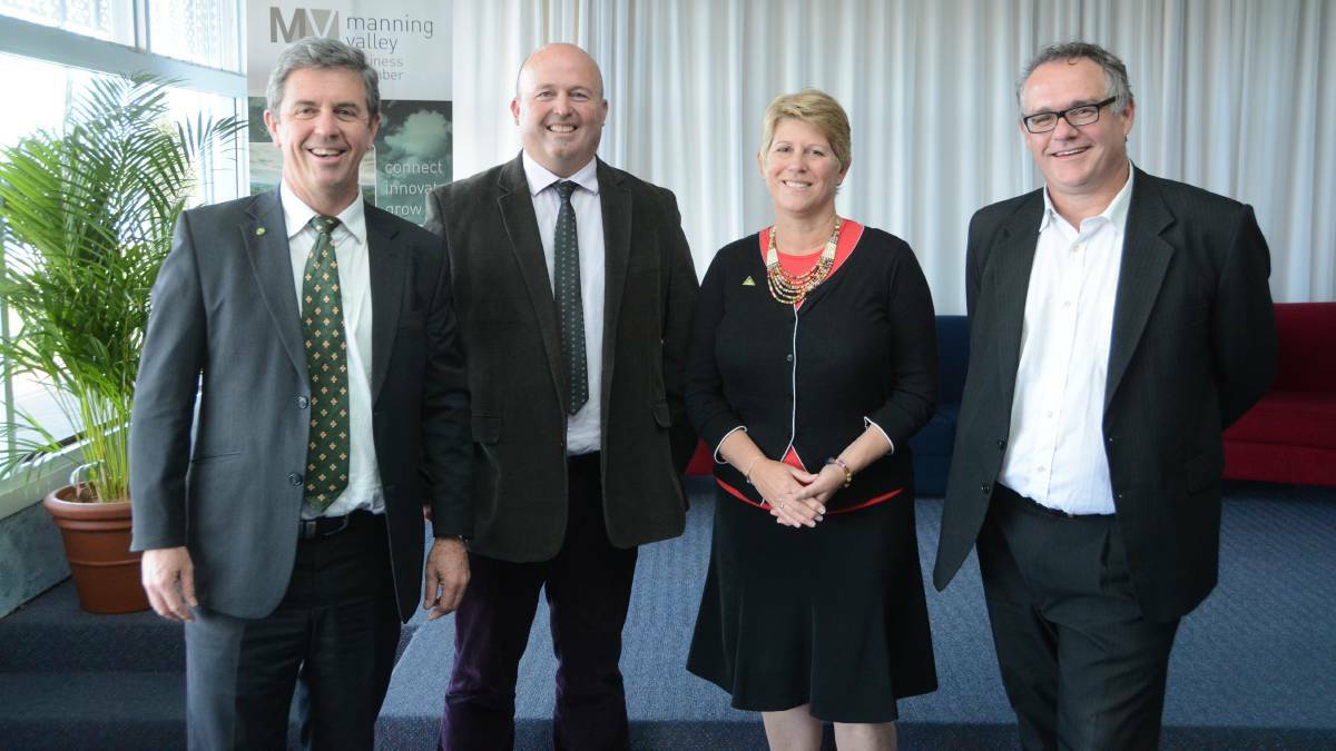 Nationals Dr David Gillespie, Peter Alley (ALP), Julie Lyford (Greens) and independent Brad Christensen. Elaine Carter (CDP) and Rodger Riach (independent) are not pictured