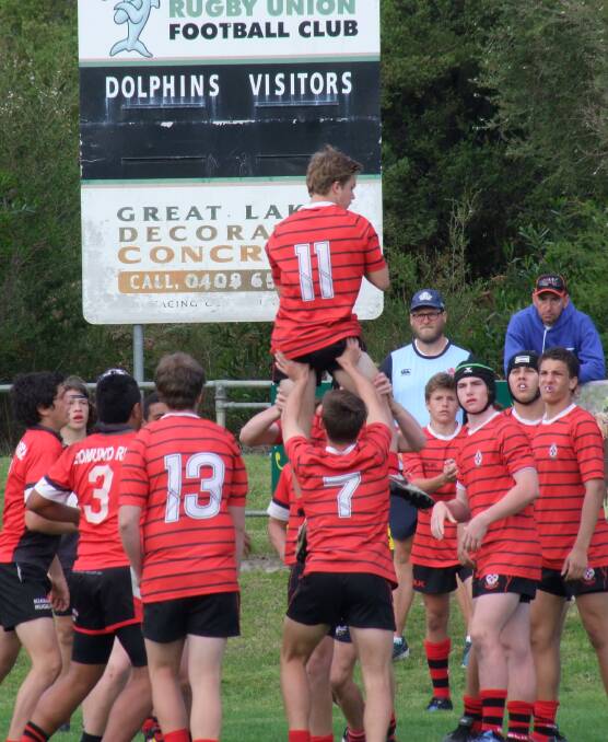 Lineout: Two teams clash during the Country to Coast round matches. More than 400 schoolboys attended the carnival. 