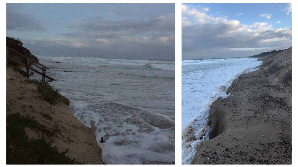 Waves were lapping at access stairs and dunes on Sunday evening at Old Bar, which is a well-known erosion 'hot spot'.