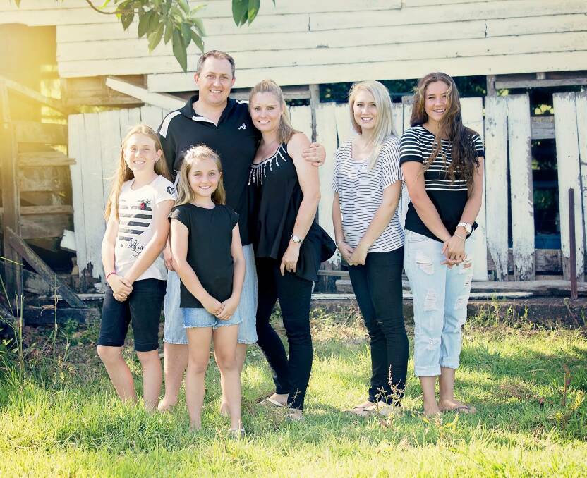 Nerida Ramsay (centre) with husband Pete and their four daughters Paris, Alexis, Ashley and Brooke. Nerida was diagnosed with brain cancer late November. Photo by Susan Lowick