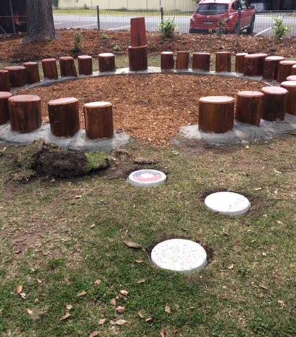 The school's indigenous students helped build the Yarning Circle for a relaxed learning space, digging holes and using timber donated by local parents Guy and Kim Page.