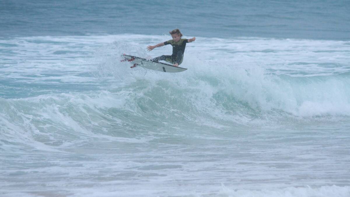 Young Boomerang Beach surfer Oscar Salt won the Under 12 Boys division at the recent Surfarama contest at Port Stephens.