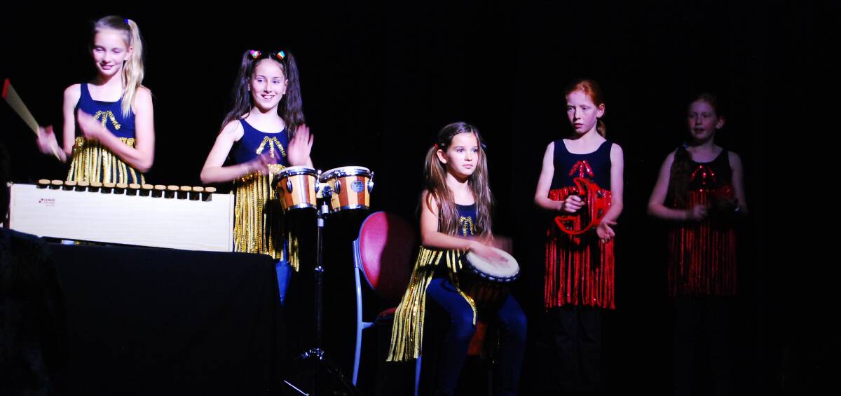 Pacific Palms percussion students Bonny Robinson-Byrnes, Ruby Mae Smith, Chantelle Russell-Mather, Rosie Muenger and Anya Kunzli were among many under the spotlight. 
