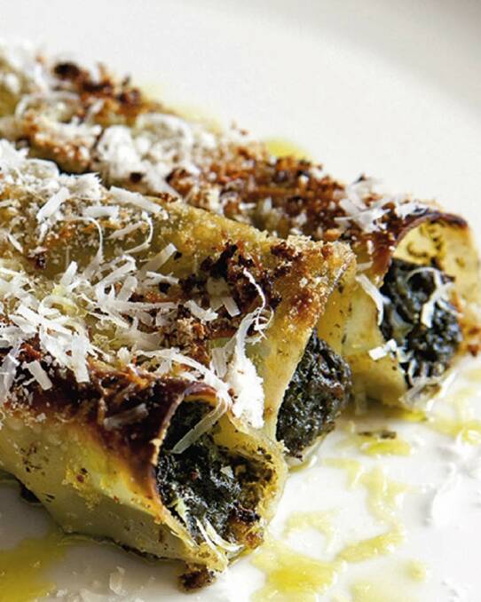 Justin North's cannelloni of silverbeet with burnt butter and parmesan <a href="http://www.goodfood.com.au/good-food/cook/recipe/cannelloni-of-silverbeet-with-burnt-butter-and-parmesan-20130418-2i1y6.html"><b>(RECIPE HERE).</b></a> Photo: Jennifer Soo