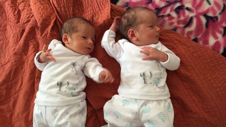 The twin babies of Nick Martin, who have Australian passports but are unable to leave Nepal. Photo: Supplied