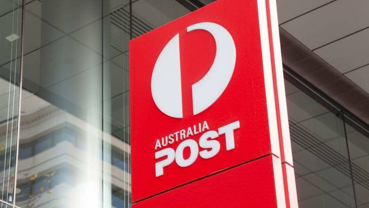 Melbourne, Australia - Auguest 28, 2015: Sign of Australia Post outside its office in Bourke Street, Melbourne