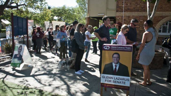 Voters line up at New Farm State School. Photo: Robert Shakespeare