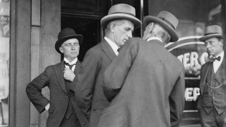 Controversy: Bert Collins (centre), who once called Bert Skelton to front the ARC stewards, shown circa 1933.