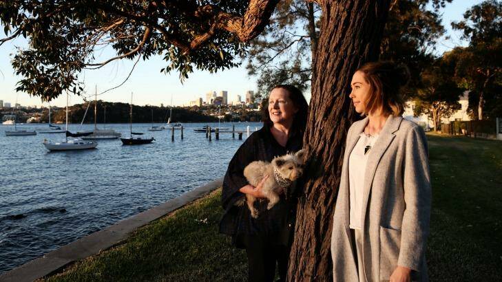 Tom Uren's widow, Christine Logan, and her daughter Ruby at Propeller Park, Balmain, part of a new walking trail to honour the former Labor minister.  Photo: Louise Kennerley