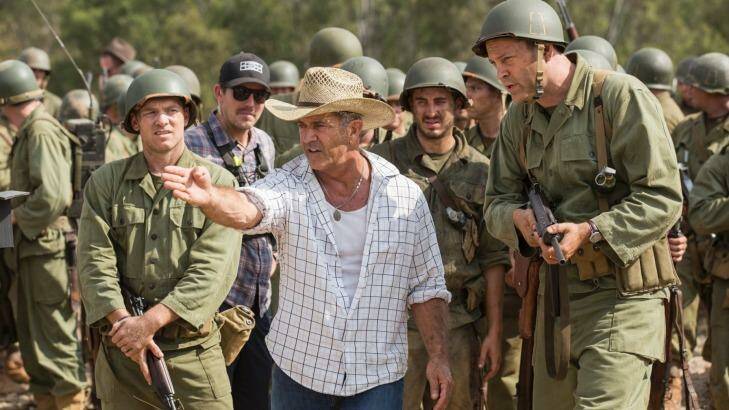 Mel Gibson directs on the set of <i>Hacksaw Ridge</i>, a war movie about the horrendous WWII Battle of Okinawa. Photo: Mark Rogers