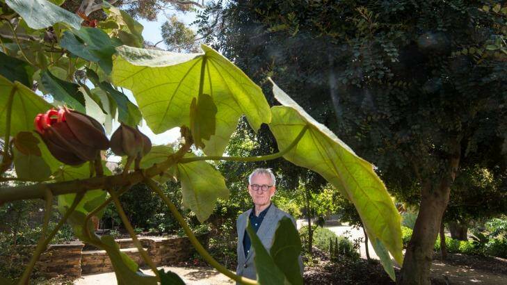 Australian Garden History Society member Trevor Pitkin in the system garden at Melbourne University. Photo: Penny Stephens