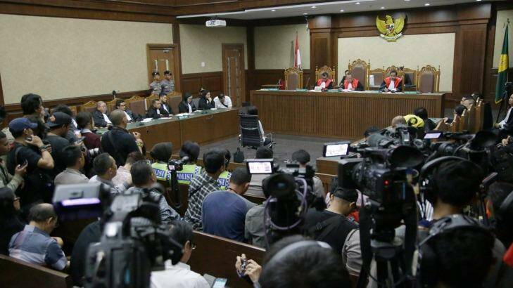 Jessica Wongso hears judges deliver their verdict at Central Jakarta District Court on Thursday. Photo: Danta Zikry