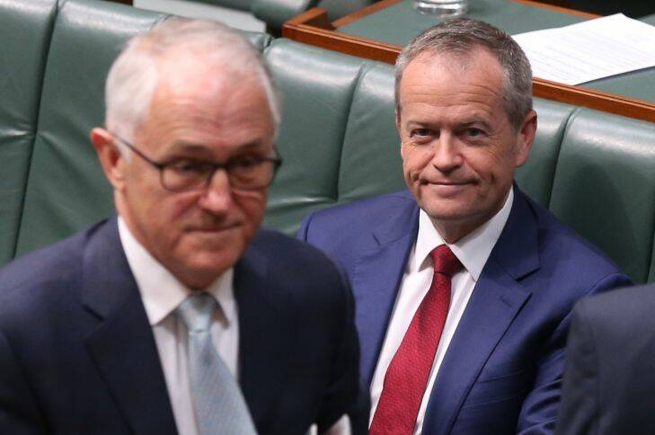 Prime Minister Malcolm Turnbull and Opposition Leader Bill Shorten during a vote that Deputy Prime Minister Barnaby Joyce no longer be heard during question time at Parliament House in Canberra on Monday 11 September 2017. Fedpol. Photo: Andrew Meares 