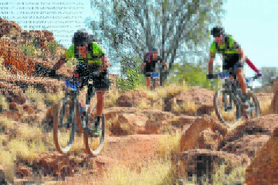 Great Lakes riders Peter Johnston and Andy McDonnell competeing in The Redback at Alice Springs.                                   Photo Ken Mann.