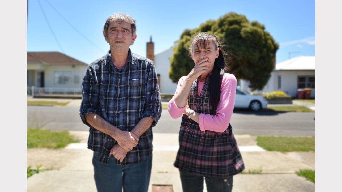 David Cox snr and his sister Belinda Cox stand in David's Newstead drive way where his bus used to transport David's son, David jnr, was stolen from during Saturday night. Picture: Scott Gelston	