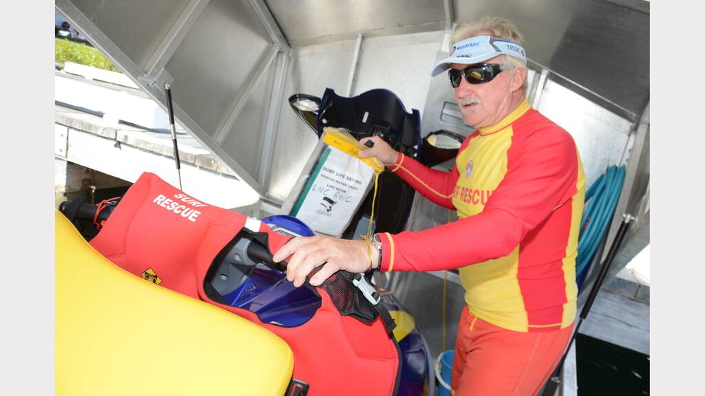 Wayne Barry from Lower North Coast Support Operations with the rescue jet ski that is permanently stored at Forster on the breakwall.