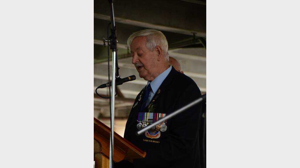 Taree RSL Sub-branch member Dennis Marriott presents the Prayer for the Future of our Nation - Anzac Day - Taree 2014