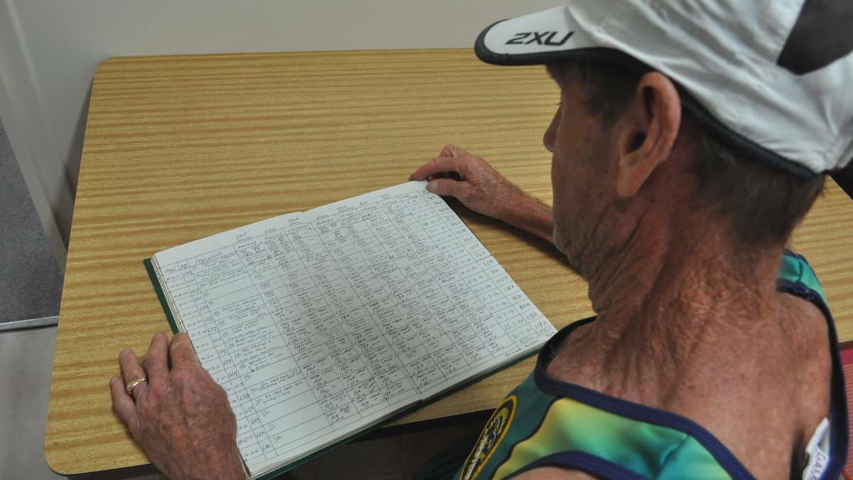 Rod Martin's meticulous logbook, detailing his races. Photo: Camden Haven Courier.