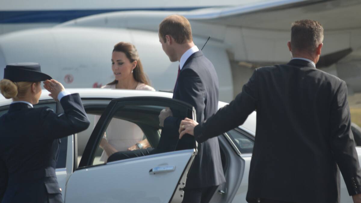 The Duke and Duchess of Cambridge arrive at the Edinburgh RAAF base. Photo: Joanne Fosdike