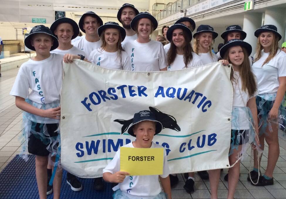 REPRESENTING THE REGION: Forster Aquatic Swimming Club members Oliver Hower, Dane Jeffery, Andrew Fisher, Thalia Kladis, Adam Frost, Jesse Wilkes, Abby Collison, Brock Van Kampen, Layne Grant, Claire Van Kampen, Leah King, Hannah Hartup and at front Koby Grant. Absent: Reece Turner, Tom Kladis and Teysha Deal at the NSW Country Championships.  
 