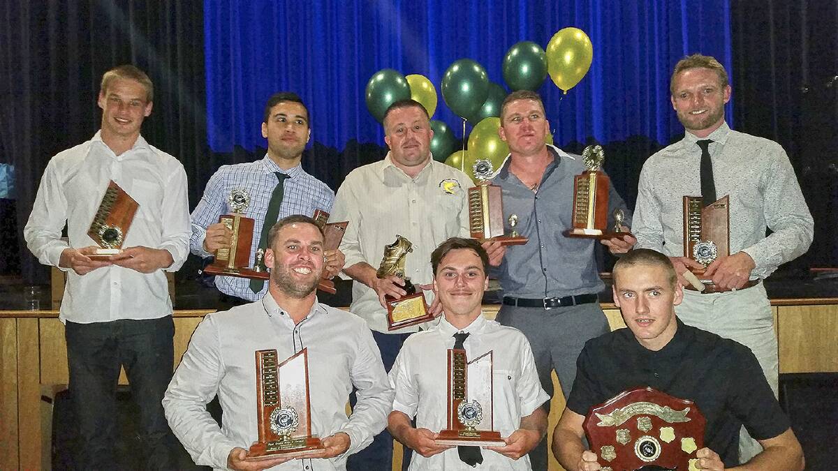 TOP GONGS: Justin Hassett, Matt Nuku, Lee Crozier, Troy Haines, Tom Bolton and (front) Steve Stanton, Liam Brady and Jack Nicholson.  Photo by Zac Lyon. 
