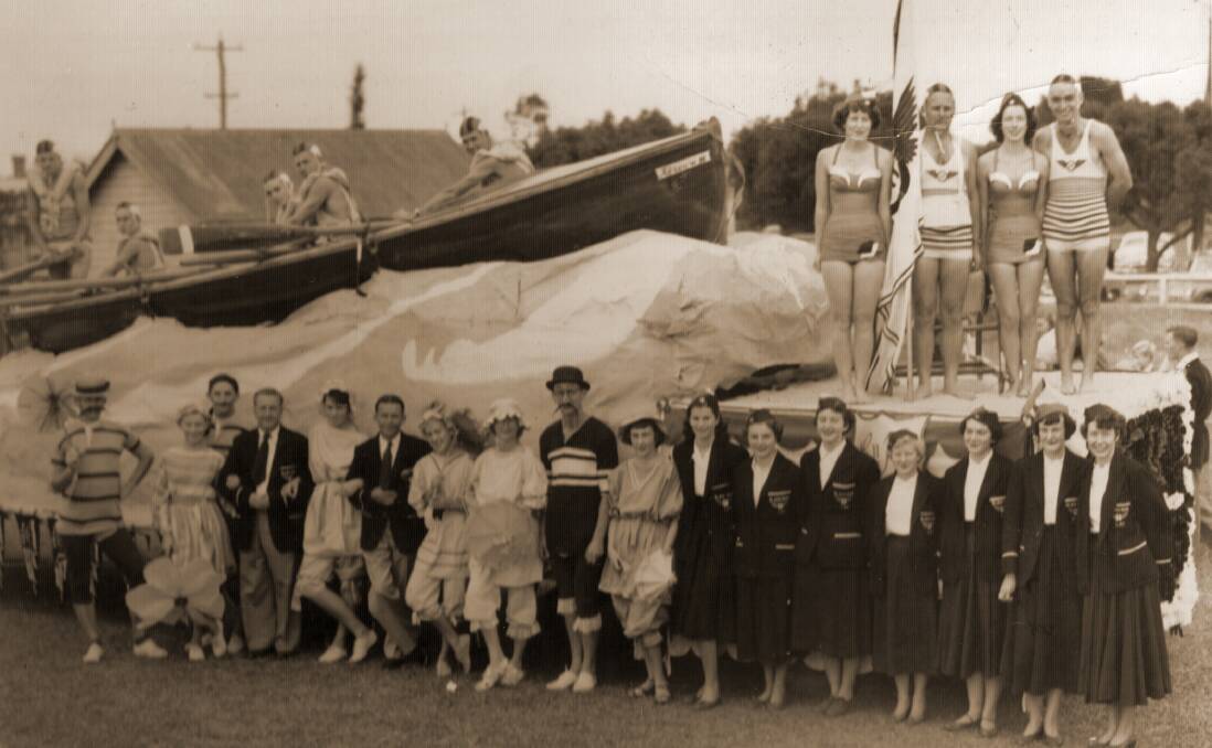 WEEK-LONG FESTIVAL: This week’s mystery photo, donated to the Great Lakes Museum from the estate of the late Austin Chapman, shows members of Black Head Surf Club pictured with a float thought to have been decorated for the Oyster Festival Parade.  
