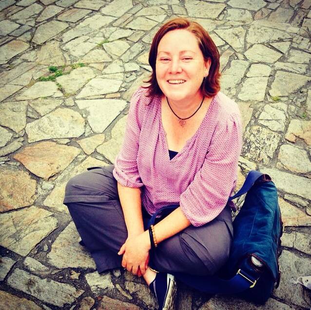 TIRED BUT SATISFIED: Jodie Metcalfe in Santiago Spain after walking 1,515kms over 78 days as part of the Camino de Santiago pilgrimage walk across France and Spain.  