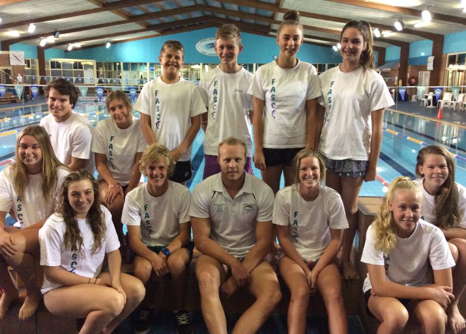 COUNTRY MEET: In no particular order Forster Aquatic Swimming Club members; Andrew Fisher; Catarina Kladis; Ali Al-Nabhan; Dane Jeffrey; Claire Van Kampen; Aby Collison; Leah King; Teysha Deal; Brock Van Kampen; Reece Turner; Jesse Wilkes; Layne Grant and Hannah Hartup as well as Tahlia Kladis, Tom Kaldis and Koby Grant (absent from photo) will compete in the NSW Country Championship meet in Sydney this weekend.   