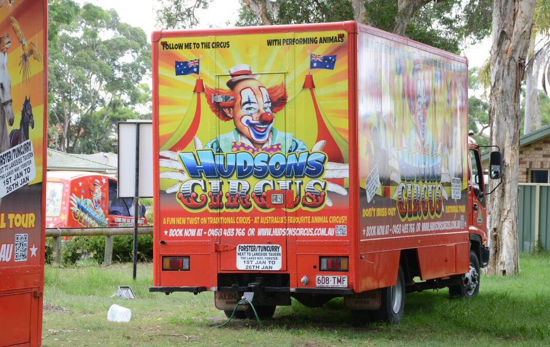 FINED: Circus trucks and (at rear) a smaller vehicle attracted the attention of Great Lakes Council rangers during the show’s run in Forster this month. 