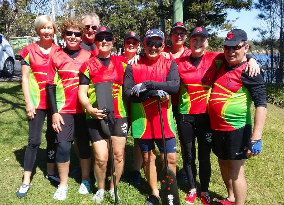 TOP FIVE FINISH: Carol Richards, Sally Cooke, Peter Reed, Kim Creighton, Claire Pontin, Frank Fenech, Kim Evans, Wendy Orman and Brian Bruton placed fifth in the long distance event at the Coffs Coast Dragon Boat Club’s regatta at Mylestrom recently. 
 