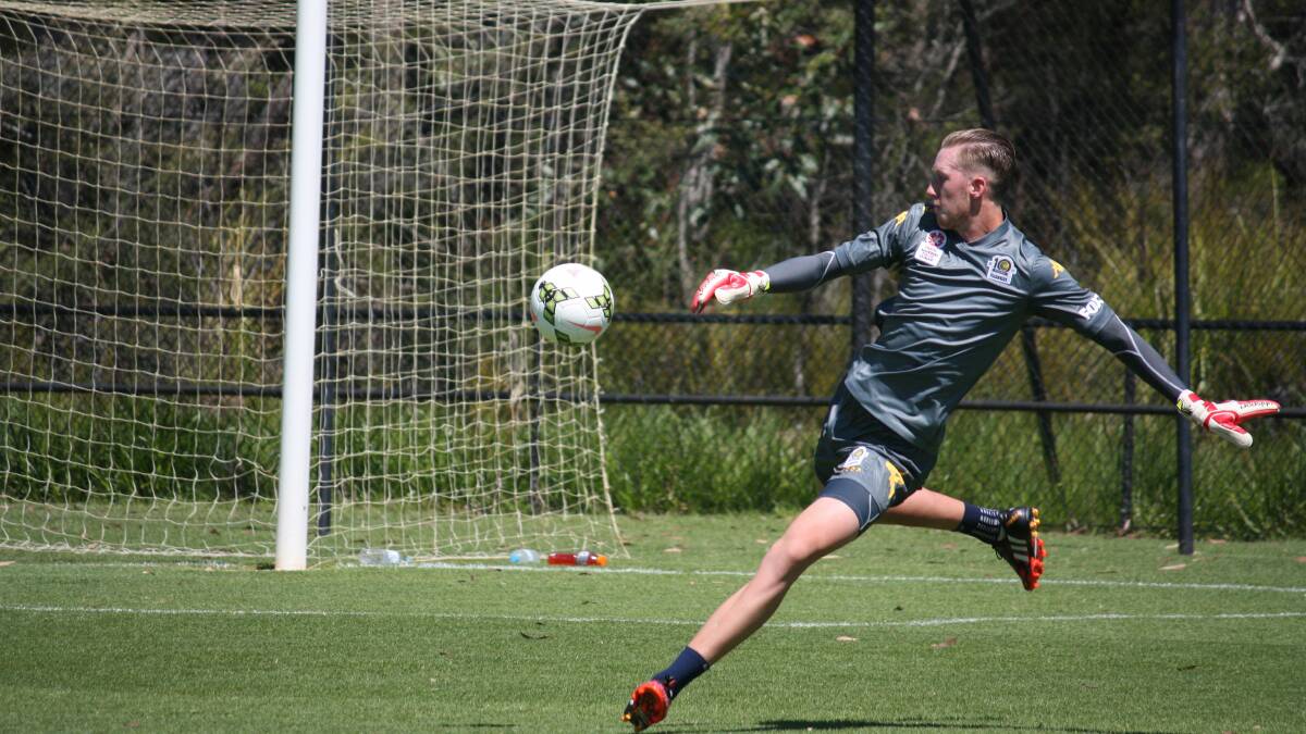 IN GOAL: Former Forster teen Adam Pearce in training with his new club, the Central Coast Mariners.  