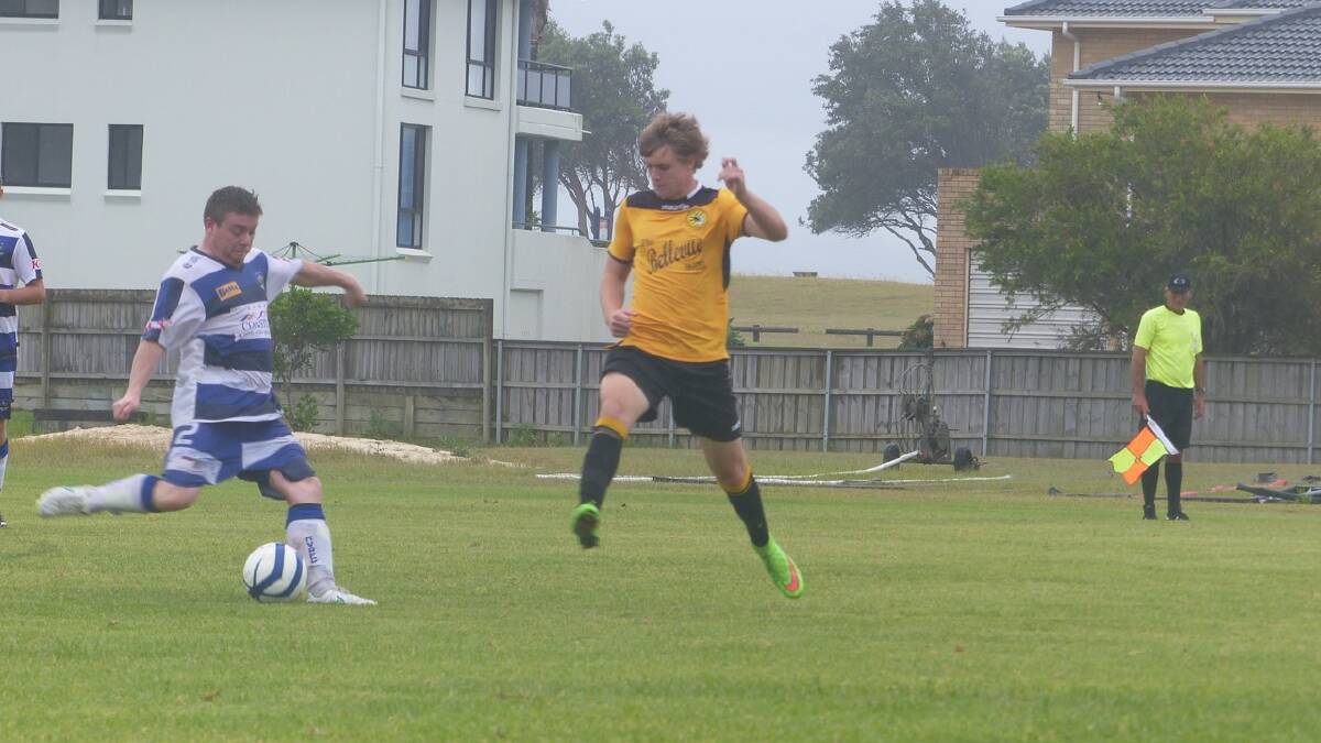 READY FOR ACTION: Nick Chapman playing for Tuncurry Forster Tigers in a recent match.  The Tigers will face Port Saints Football Club at the Tuncurry Sports Complex this weekend. 