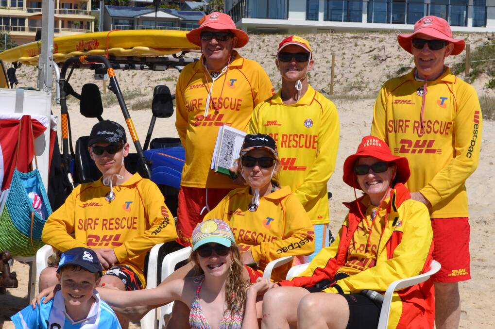 KEEPING WATCH: Cape Hawke SLSC members on the first patrol of the season last month. Pictured are captain Alan Bawden, Greg Brown, Geoff Truett, Tristan Yule, Deb Gresham, Melissa Bawden and Peter and Jenevieve Bawden.   
