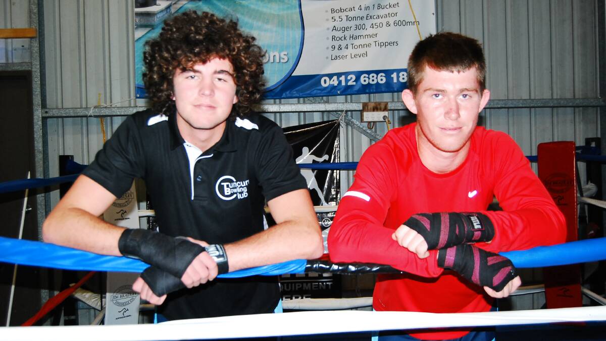 IN TRAINING: Local boxers Beau Kawelmacher and Guy Drinkwater are in training. Kawelmacher is getting ready for the NSW State Titles later this year while Drinkwater will be travelling to Queensland this week for the 2014 Golden Gloves Tournament.  
