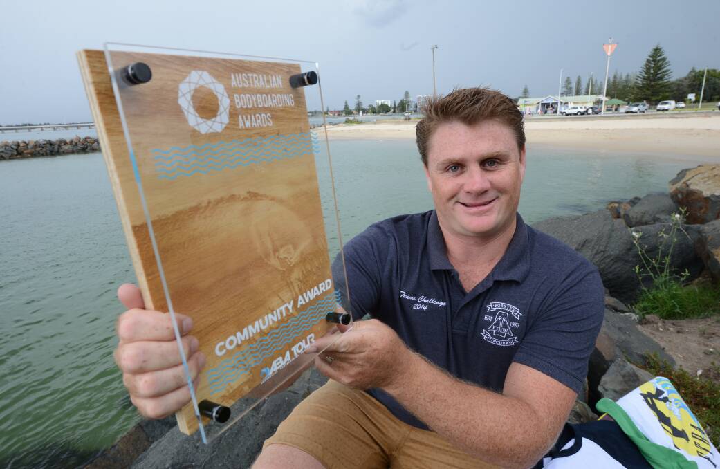 PASSIONATE: Forster Tuncurry Bodyboard Association (FTBA) president Aaron Dodds was recognised at the Australian Bodyboarding Awards held in Manly recently. He received a community award for all of his work with FTBA.  
