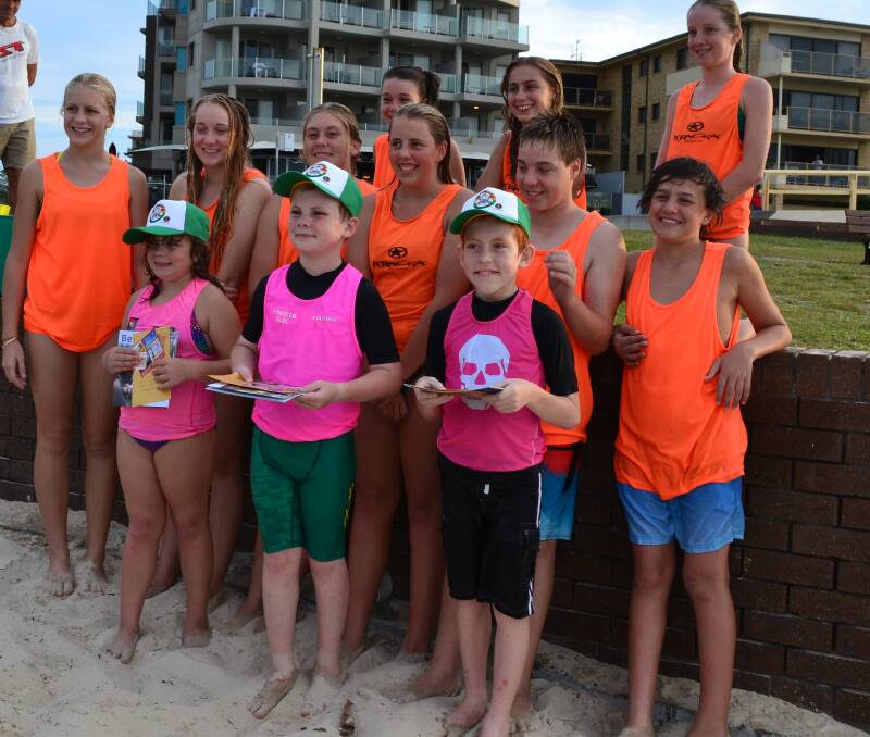 SURF EDUCATION: Forster Surf Club’s Youth Group members Karla Berg, Darcy Crowe, Misty Cornish, Jessika Jobson, Sarah Ward, Alana Williams, Luke Crowe, Annalise Romer and Jordan Fowler with participants of the program Emma Padwick, Bailey Brown and Craig Ramsden.   