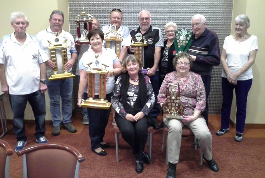 NIGHT OF NIGHTS: Dennis Cheetham, Martyn Barry, Dave Robinson, Jamie Richards, Stephen Barry, Phyllis Haworth, Terry O’Neill, Robyn Tattum and (front) Dale Hall, Pam Perram and Val Cheetham with their awards. 