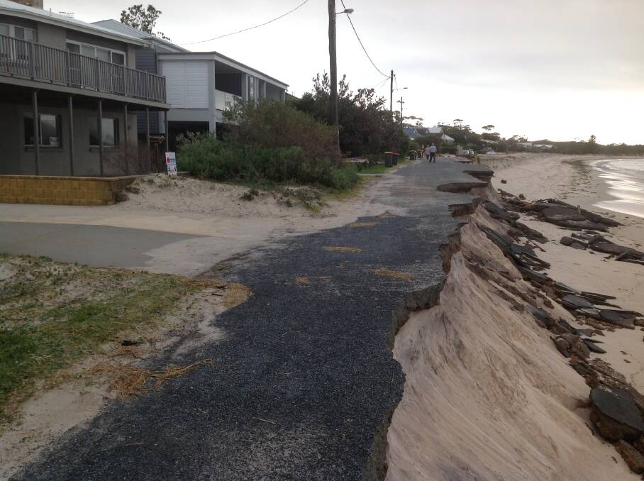 The storm stripped the beach and most of the road surface at The Boulevard at Jimmys Beach on Tuesday April 21.    