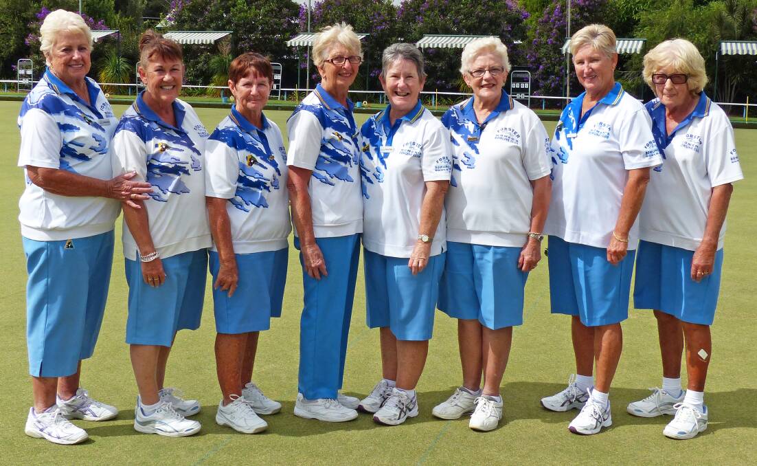 EXCITING TIMES: Forster bowlers Barbara James, Cheryl Hartley, Carol Wright, Helen Davies, Gina Pain, Phyllis Haworth, Julie Scott and June Wall claimed the district pennant flag. 