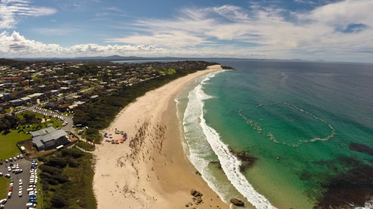 TOBY'S MEMORIAL: An aerial view of Toby's funeral at One Mile Beach on Tuesday March 4. Photo by Dan Kirkman.  