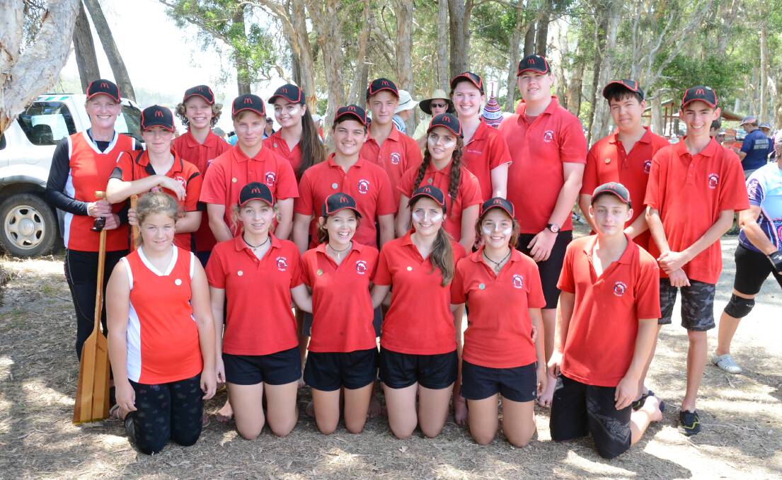 JUNIOR CHAMPIONS: Coach Wendy Orman and in no particular order winning Great Lakes College team Natalie Muender, Sarah Wilson, Nigel Taylor, Taylor Sutton, Sam Butler, Shelby Gunn, Sarah Whitehouse, Elizabeth Maybury, James Newham, Mitchell Brooks, Cian Pearce, Alistair Sheehan, Josh Dilger, Kahlie Hayes, David Bunt, Dylan Routts and Skye Fechney. The team came first in the 
junior schools section.   
