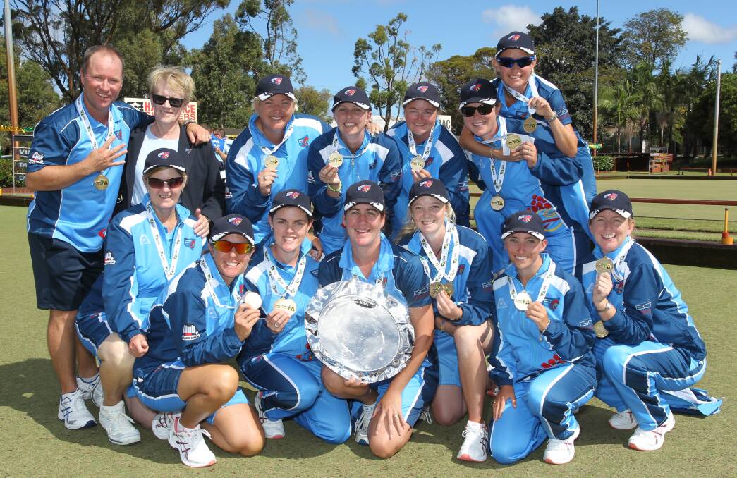 FOUR TIMES: Tuncurry’s Sarah Boddington (front row second from right) with her NSW team mates after they took out the Australian Sides Championships for the fourth consecutive time.  

