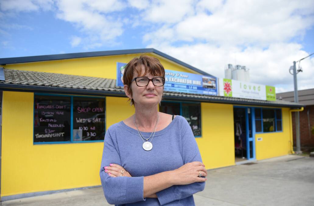 AT ODDS: Forster business owner Cindy Sampson claims to have been unfairly penalised by Great Lakes Council after receiving a $1500 fine for erecting a small sign on a friend’s property.  